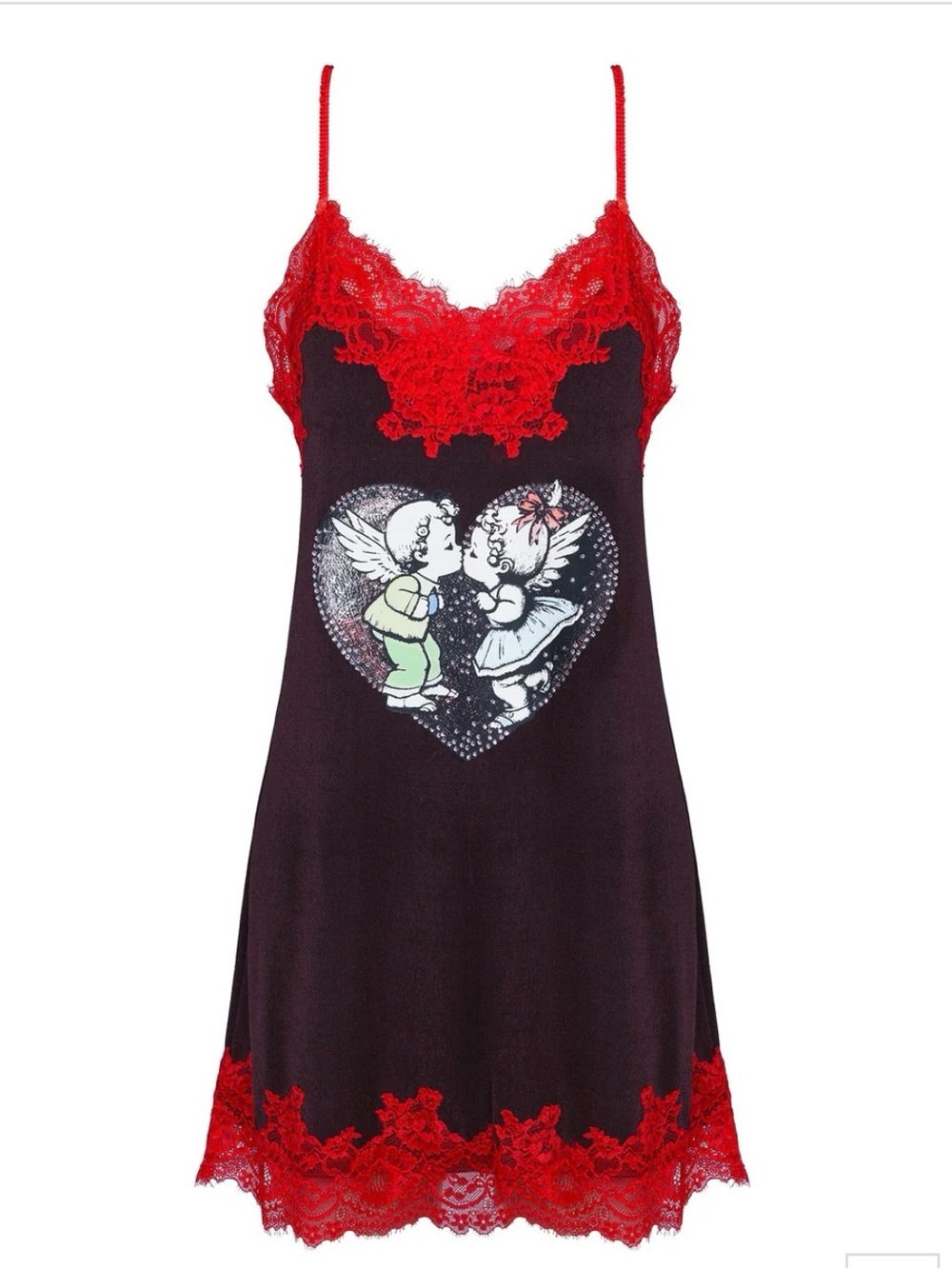 Boys Lie Black Chemise with Red Lace and Cherub Heart Graphic